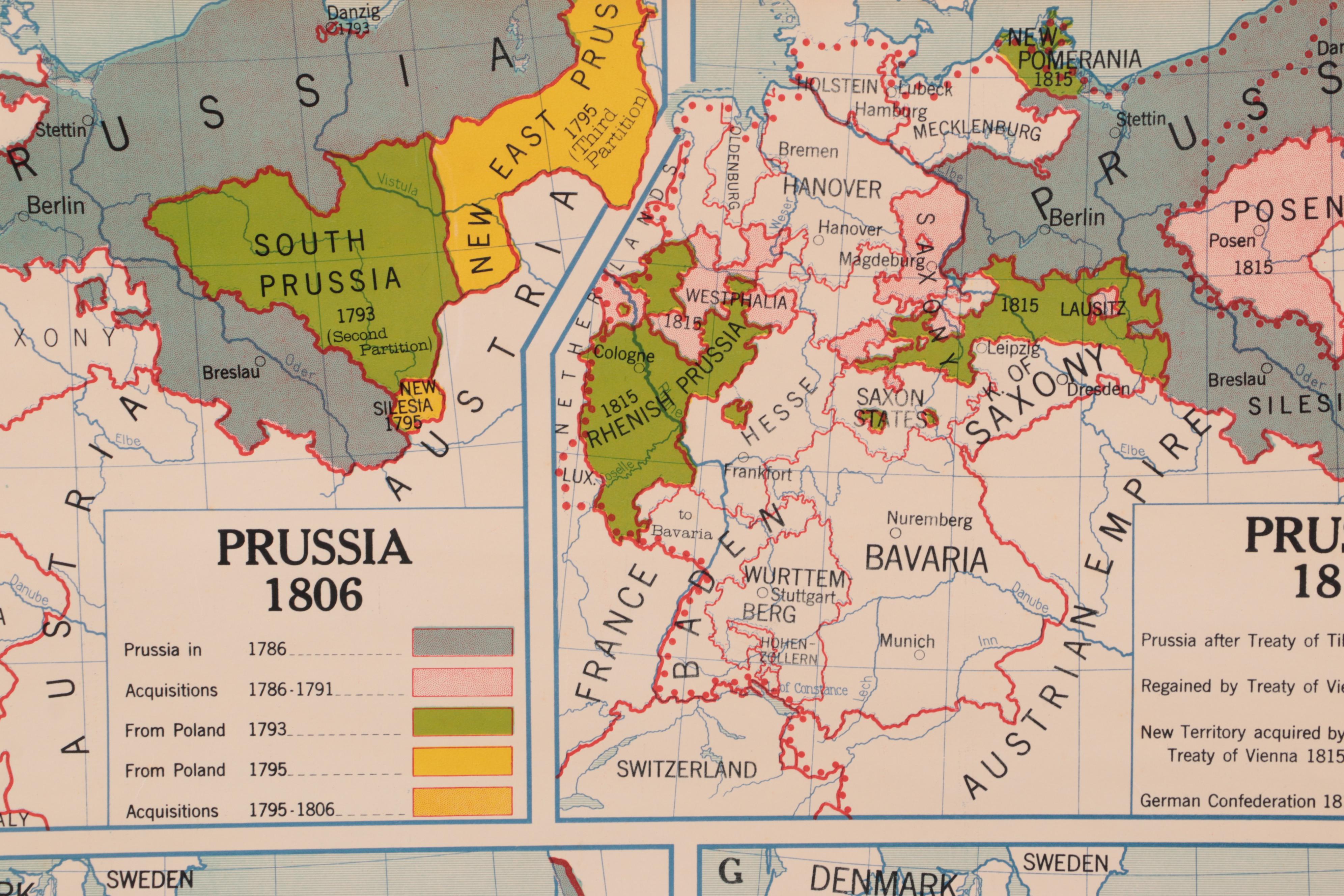 Denoyer-Geppert School Map of Prussian Evolution to Germany, Mid-20th Century