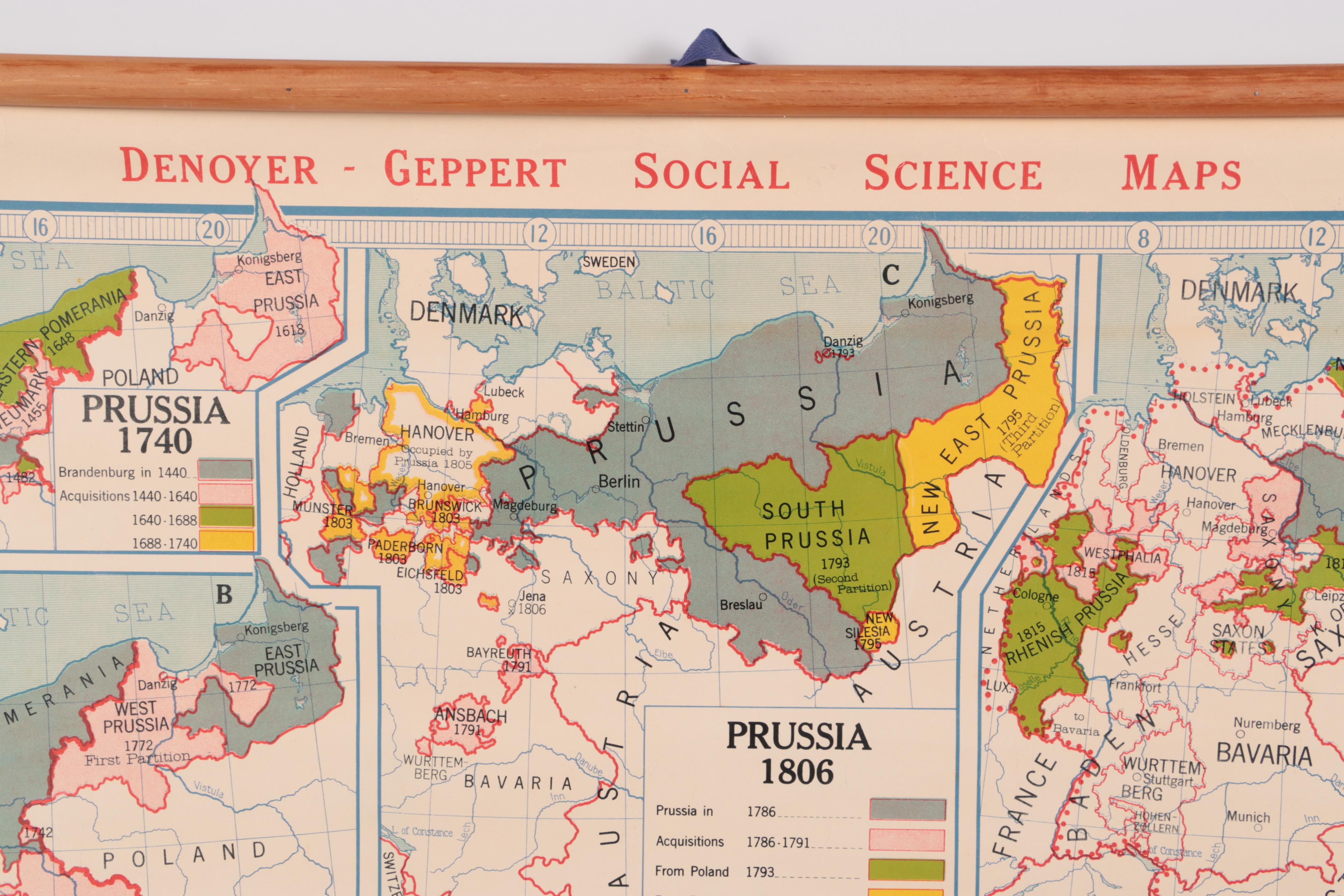 Denoyer-Geppert School Map of Prussian Evolution to Germany, Mid-20th Century