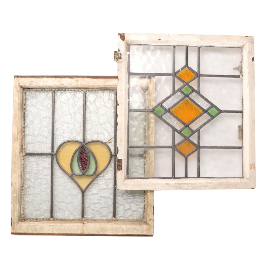 Arts and Crafts Stained Glass Window Panes, Early 20th Century