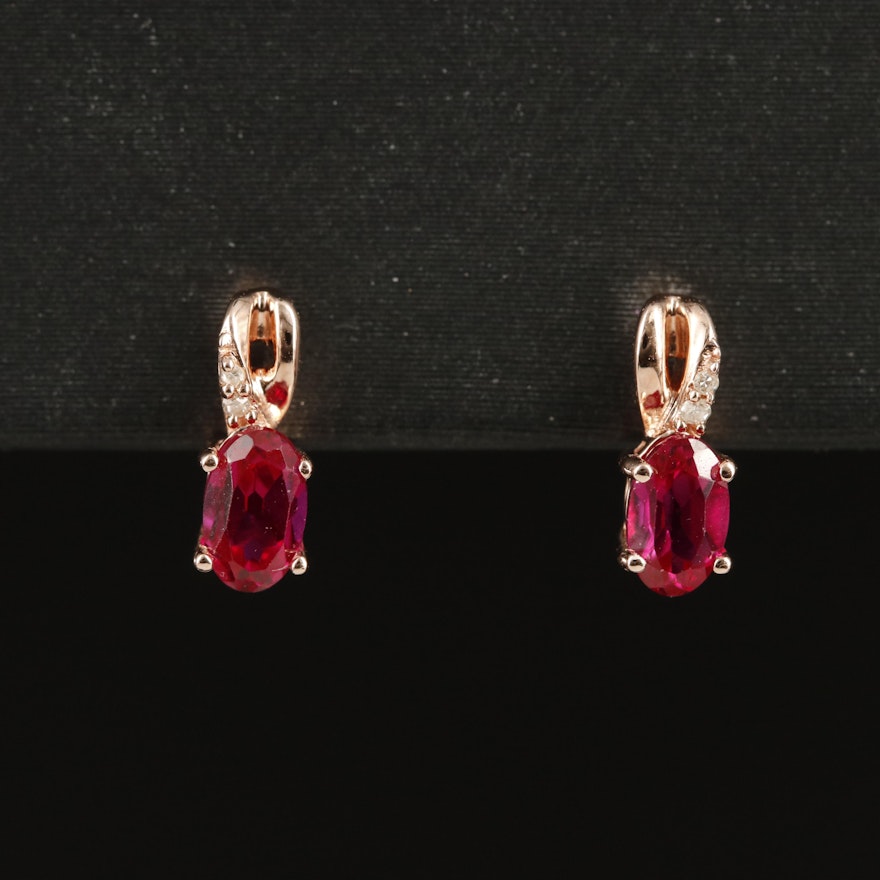 Sterling Ruby and Diamond Stud Earrings