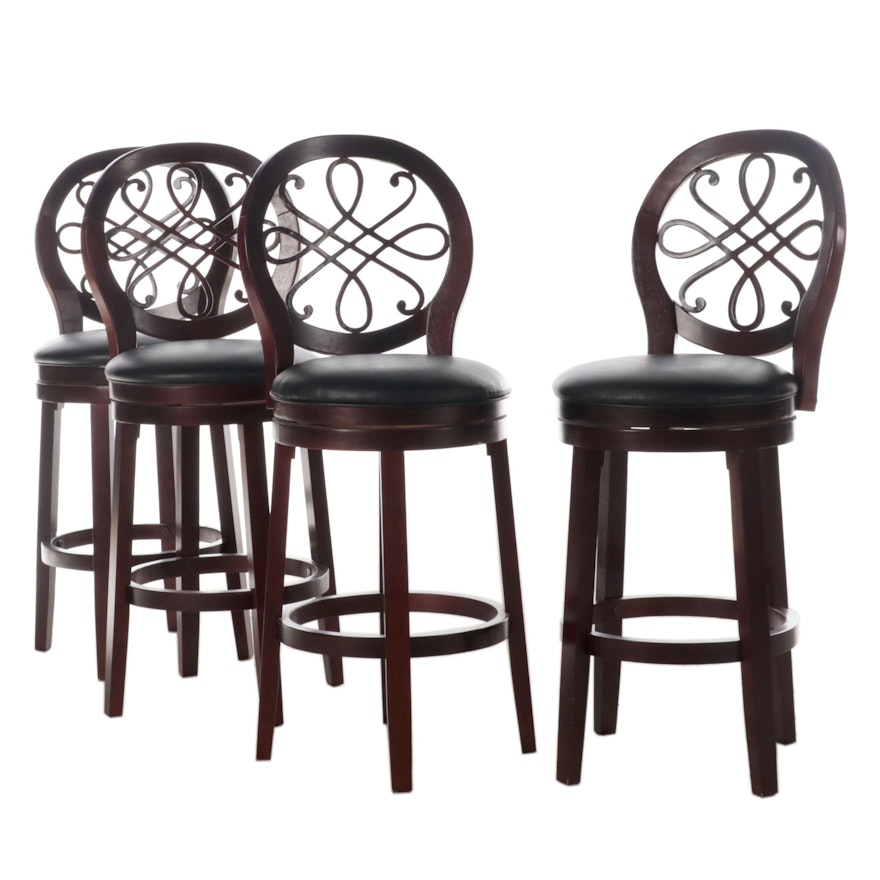 Set of Four Contemporary Wood Swivel Bar Stools