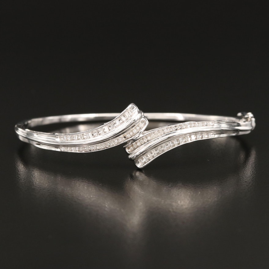 Sterling Diamond Hinged Bangle