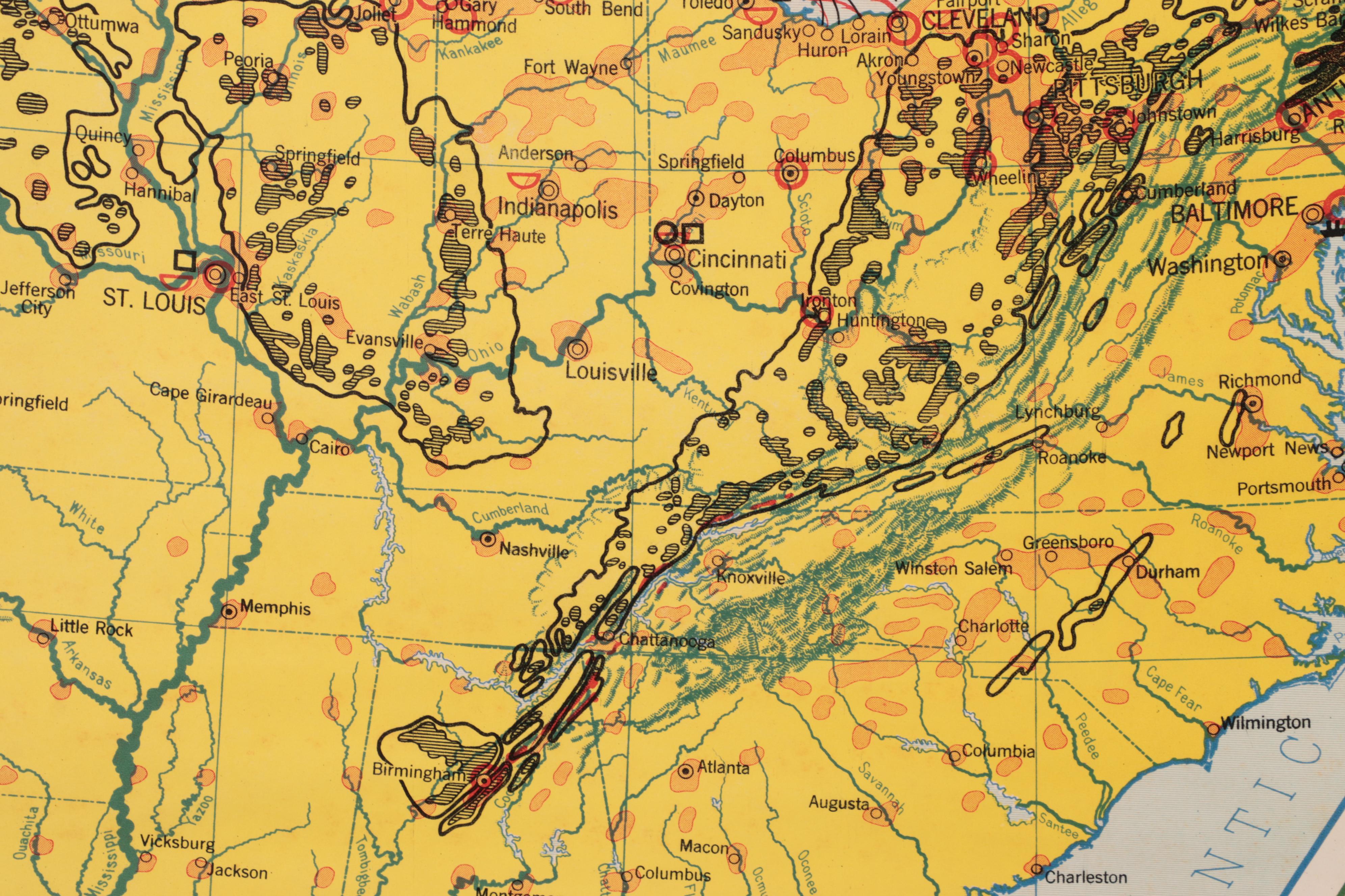 Denoyer-Geppert School Map "Industrial United States," Mid-20th Century