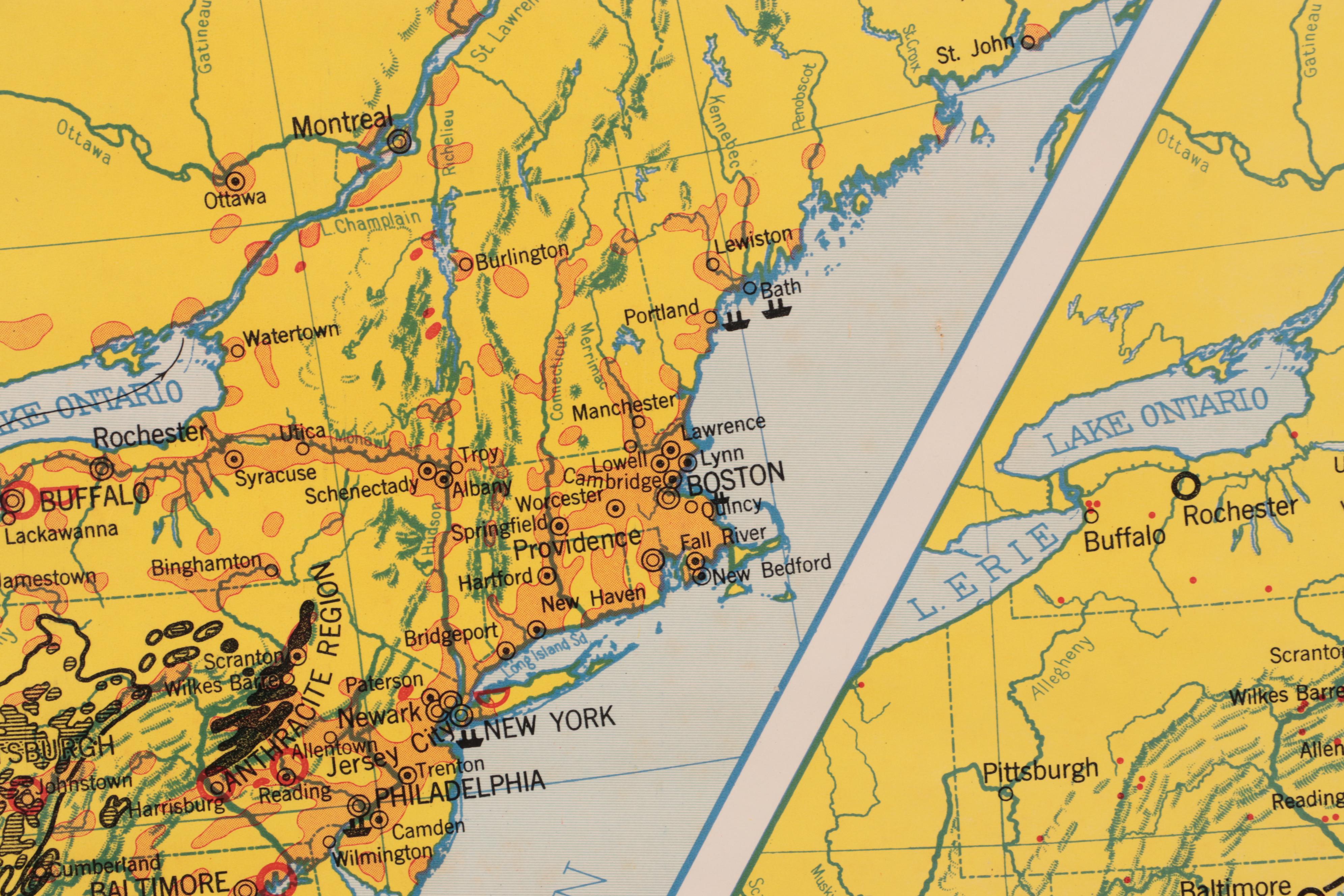 Denoyer-Geppert School Map "Industrial United States," Mid-20th Century