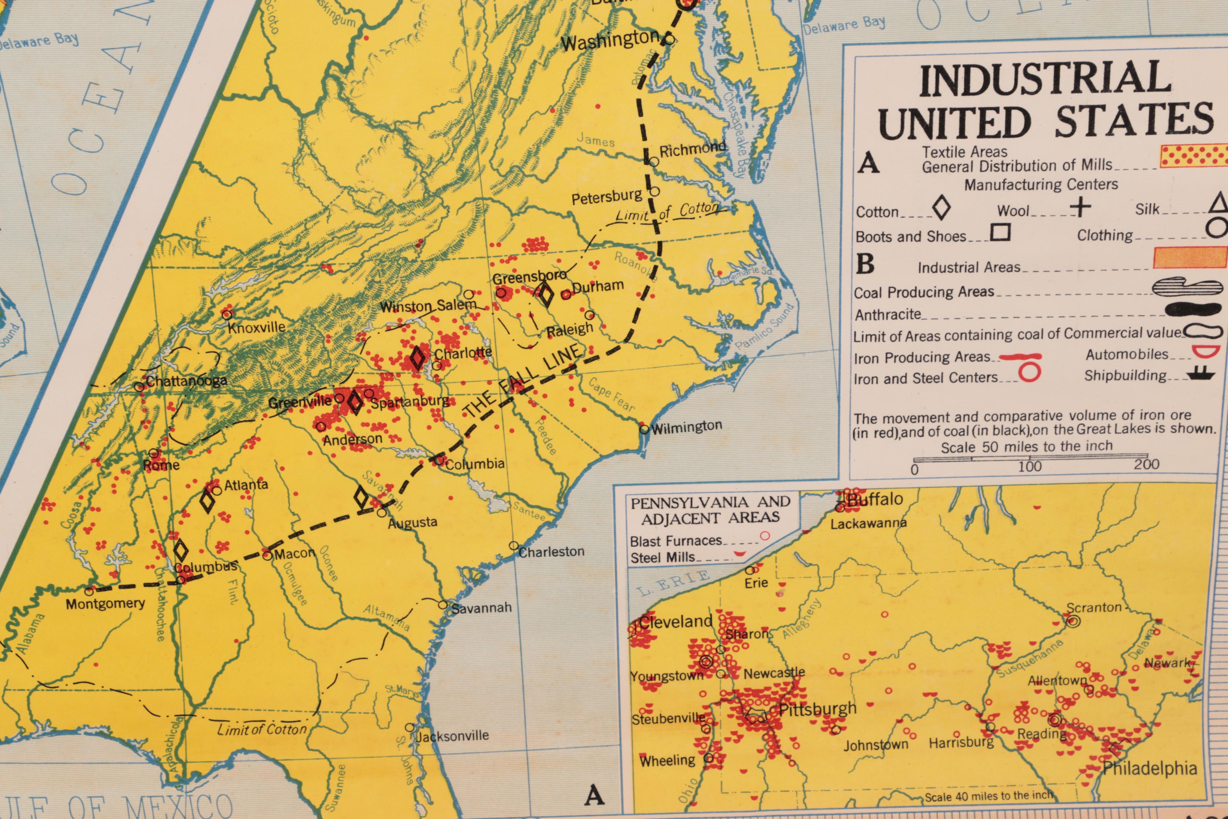 Denoyer-Geppert School Map "Industrial United States," Mid-20th Century