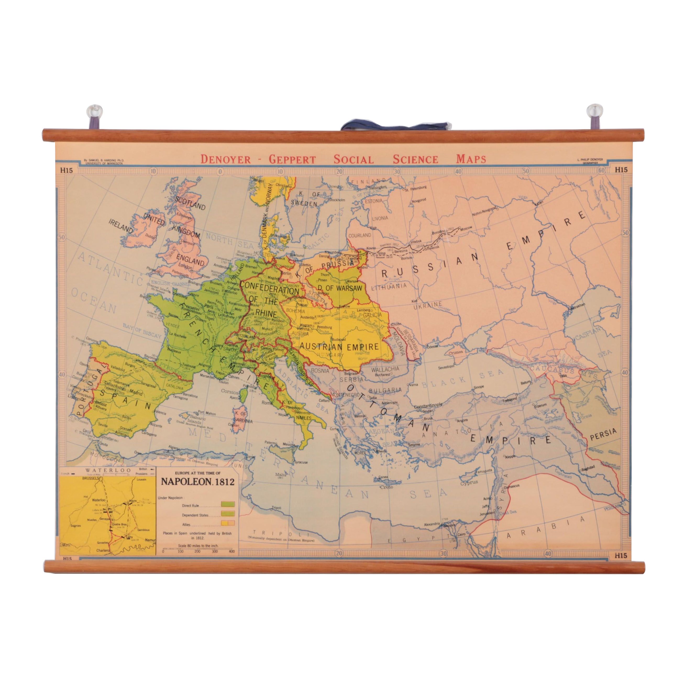 Denoyer-Geppert Map "Europe at the Time of Napoleon, 1812," Mid-20th Century