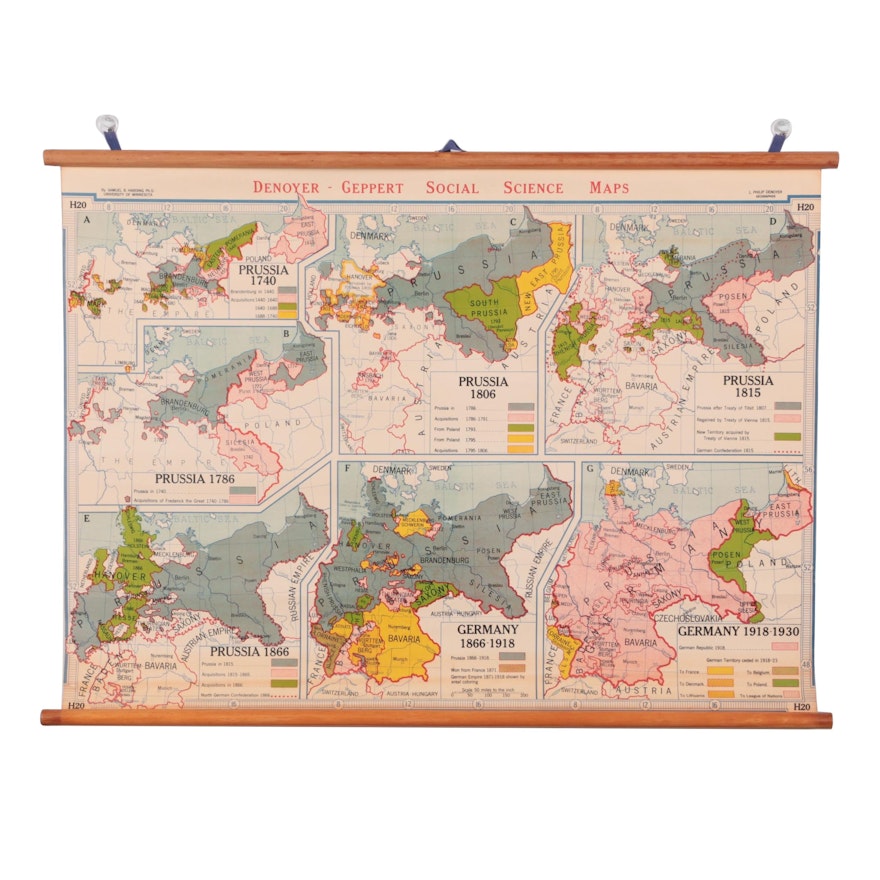 Denoyer-Geppert School Map of Prussian Evolution to Germany, Mid-20th Century