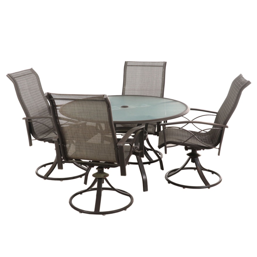 Aluminum Patio Dining Set with Glass Top, 21st Century