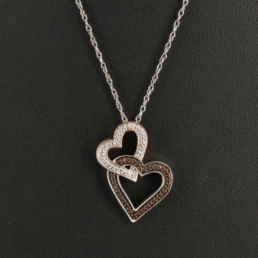 Sterling Diamond Interlocking Hearts Pendant Necklace