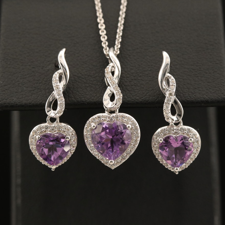 Sterling Amethyst and Topaz Necklace and Earring Set