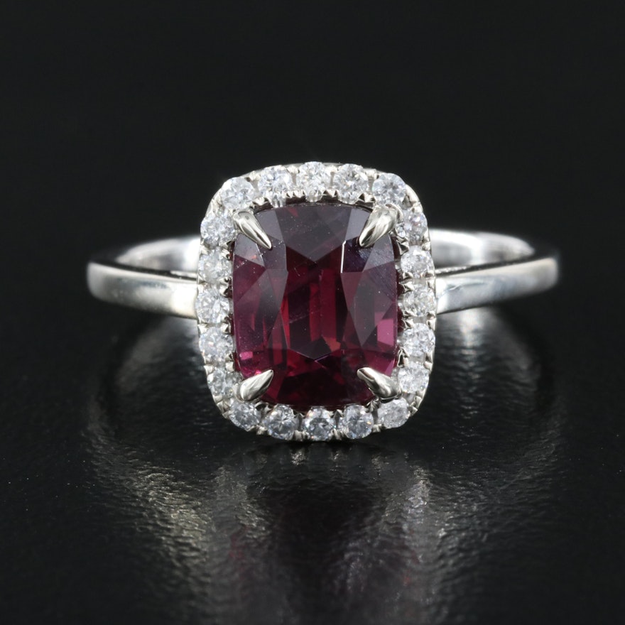 14K 2.35 CT Unheated Spinel and Diamond Ring