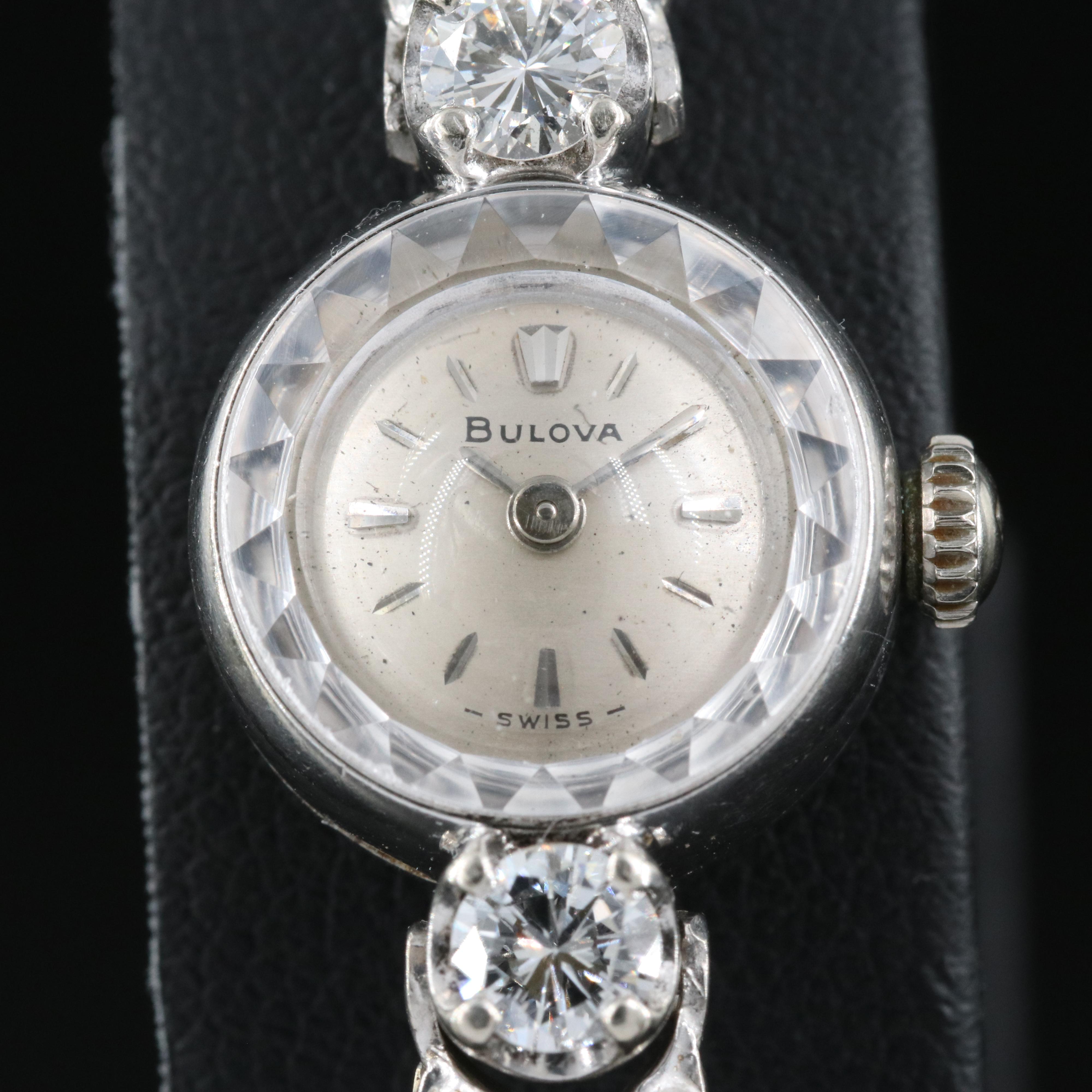 14K Bulova Diamond Case and 14K Diamond Partial Band Watch