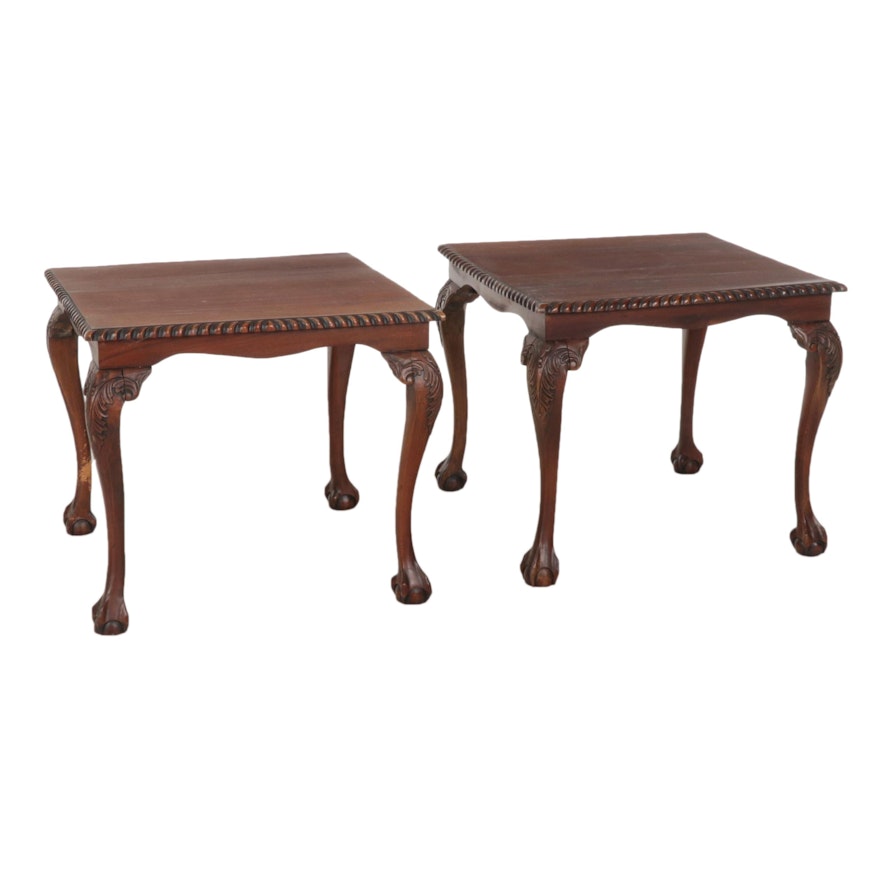 Pair of George III Style Carved Mahogany End Tables, Late 20th Century