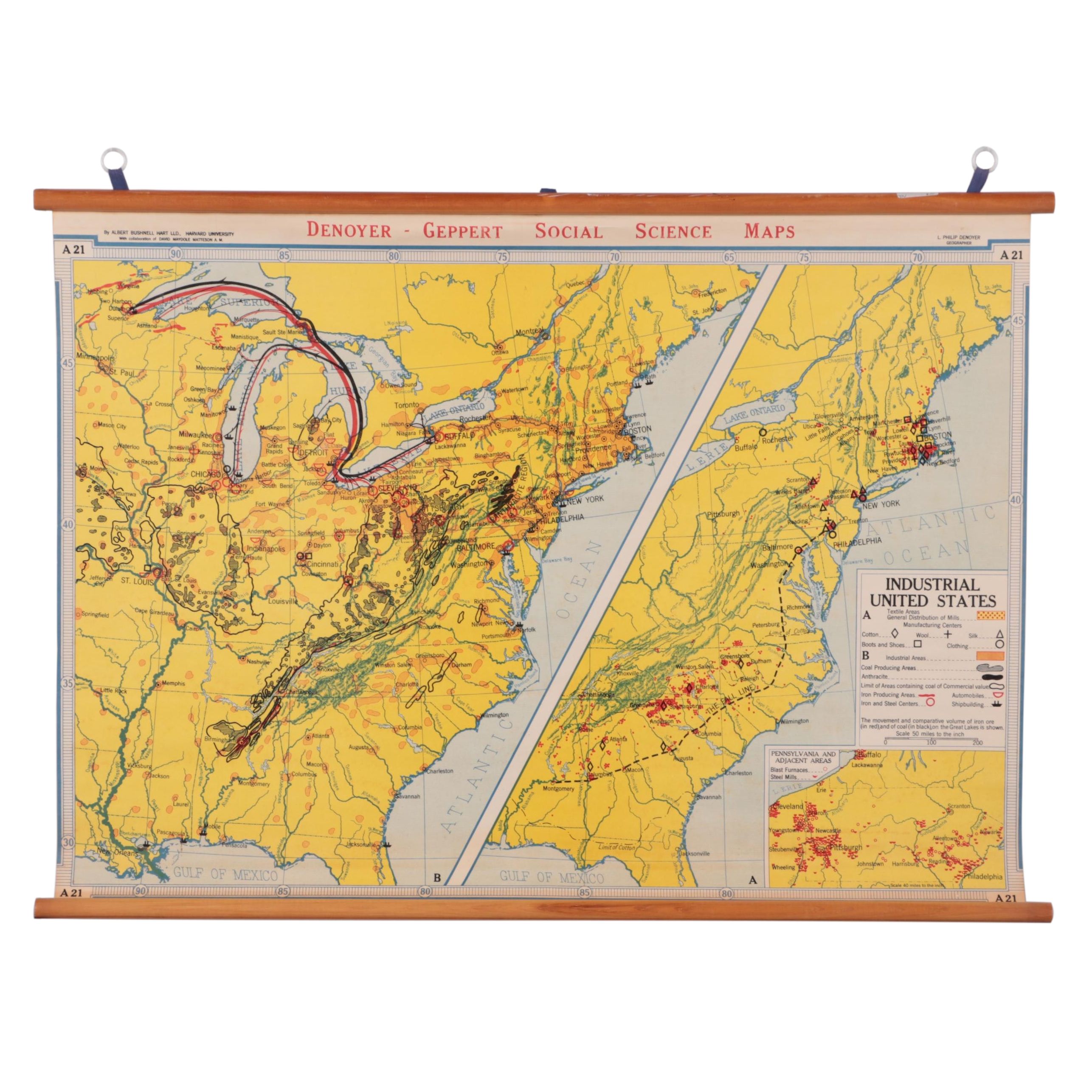Denoyer-Geppert School Map "Industrial United States," Mid-20th Century