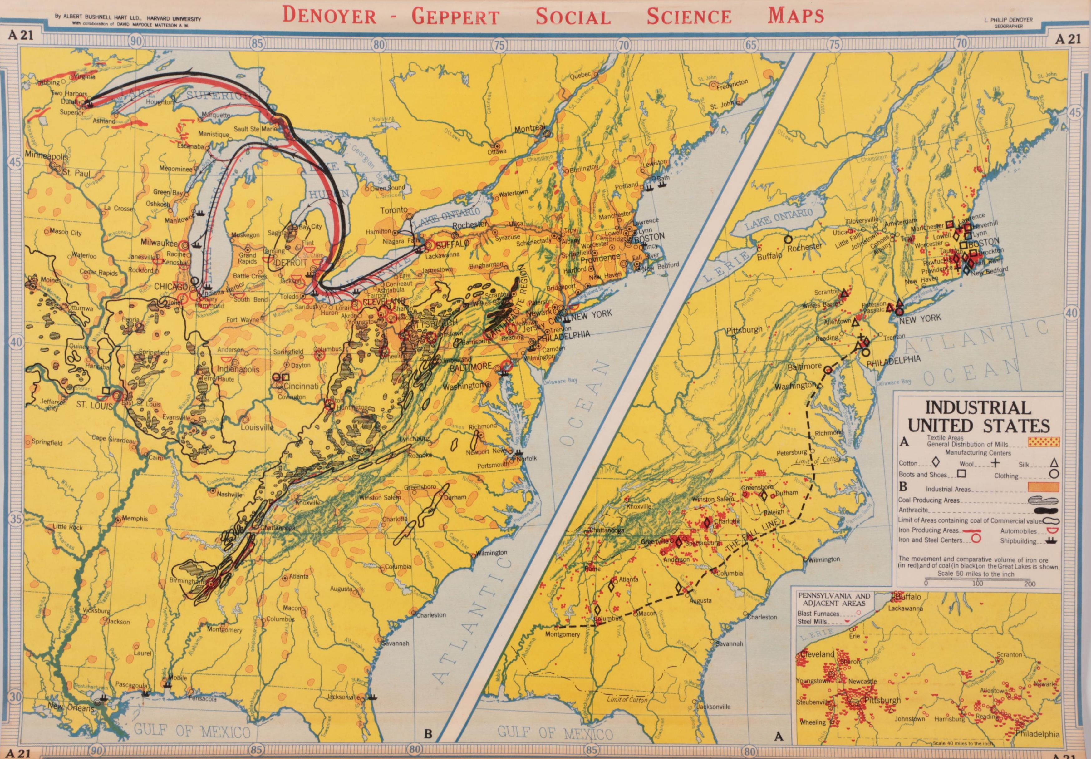 Denoyer-Geppert School Map "Industrial United States," Mid-20th Century