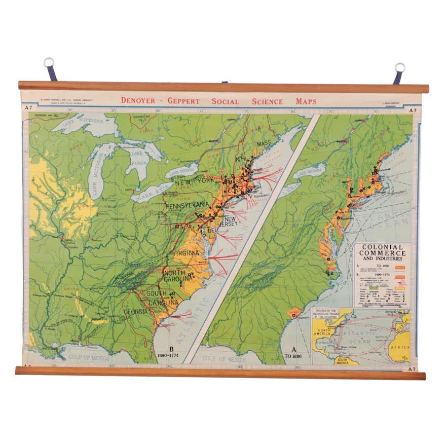 Denoyer-Geppert School Map "Colonial Commerce and Industries," Mid-20th Century