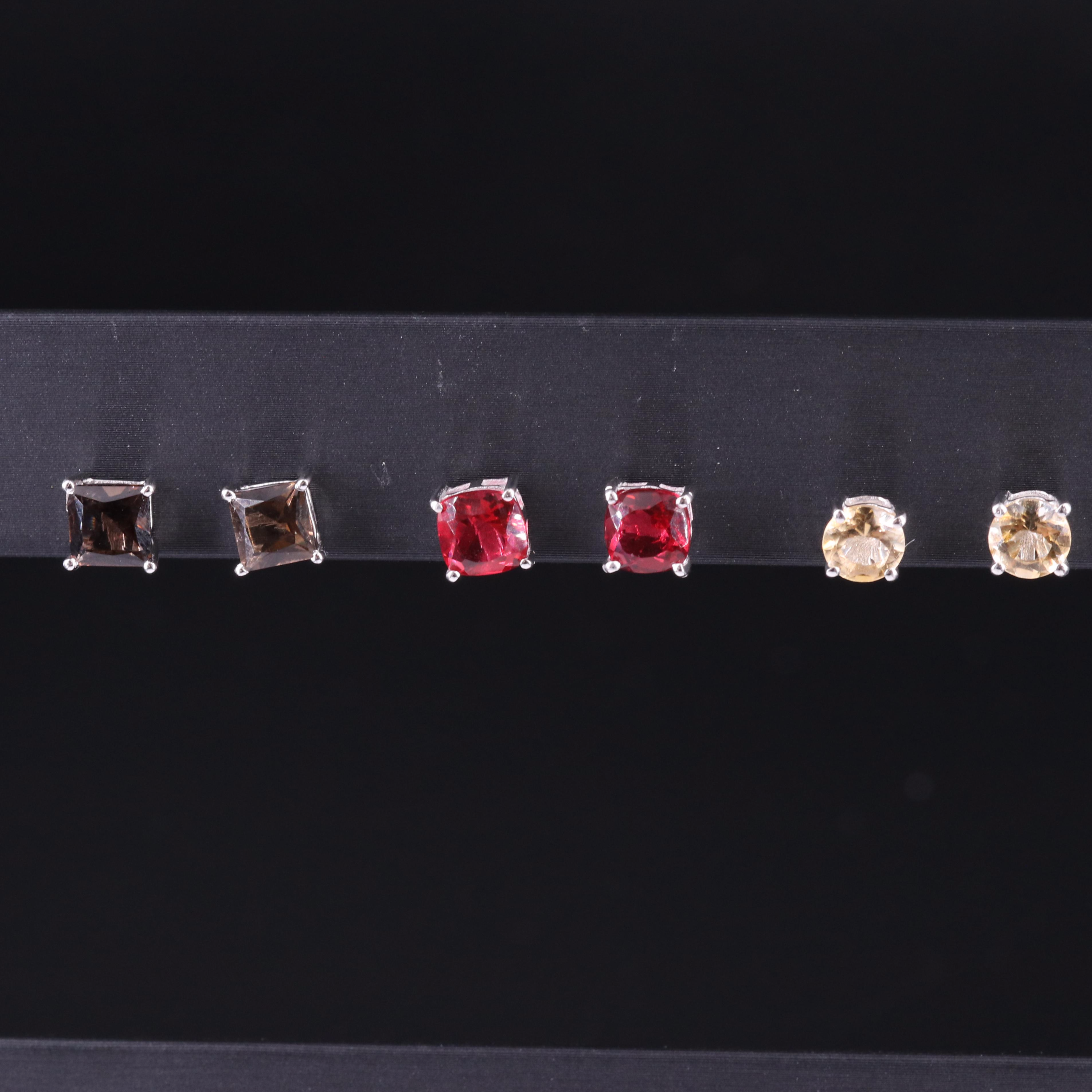 Stud Earring Trio Including Gemstones