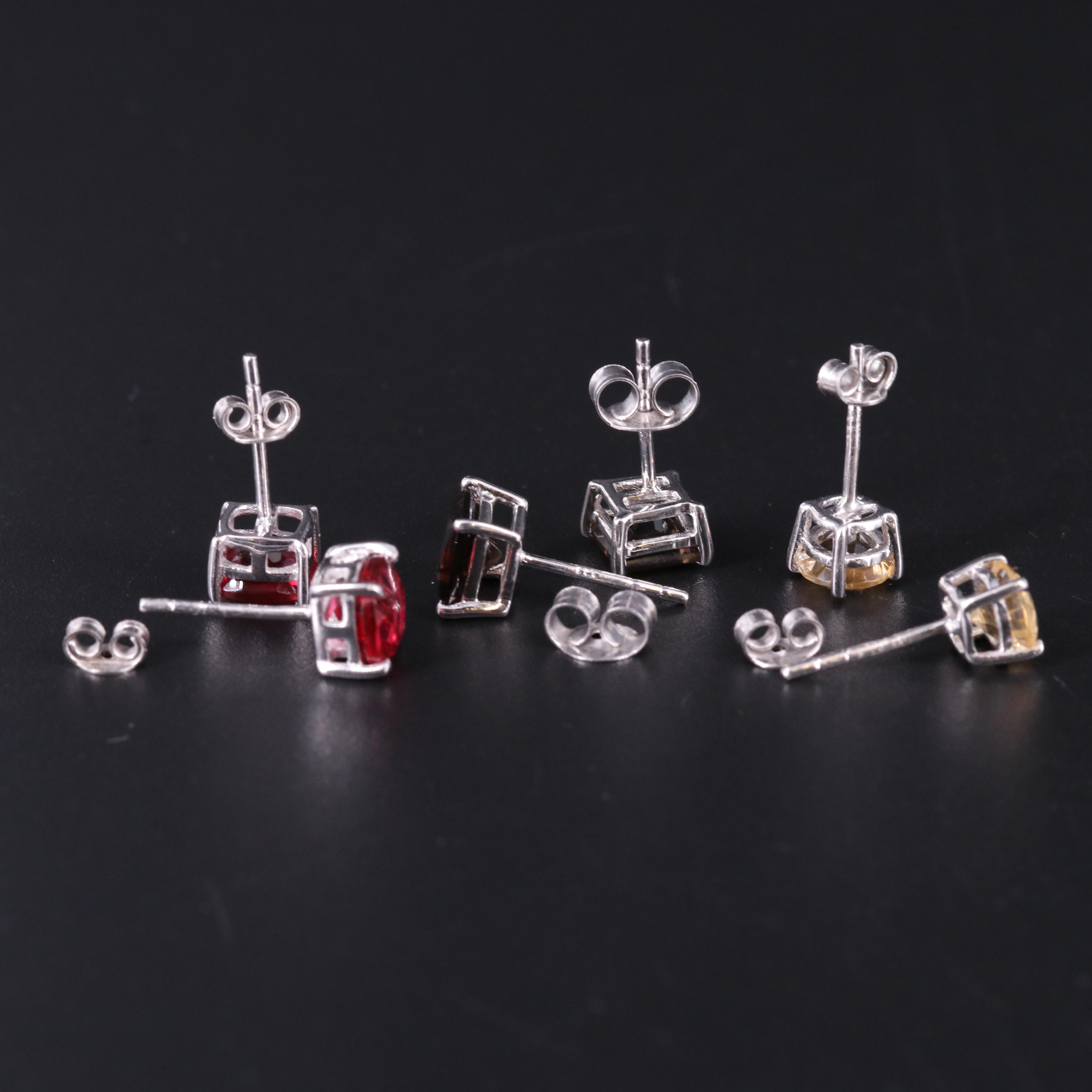 Stud Earring Trio Including Gemstones