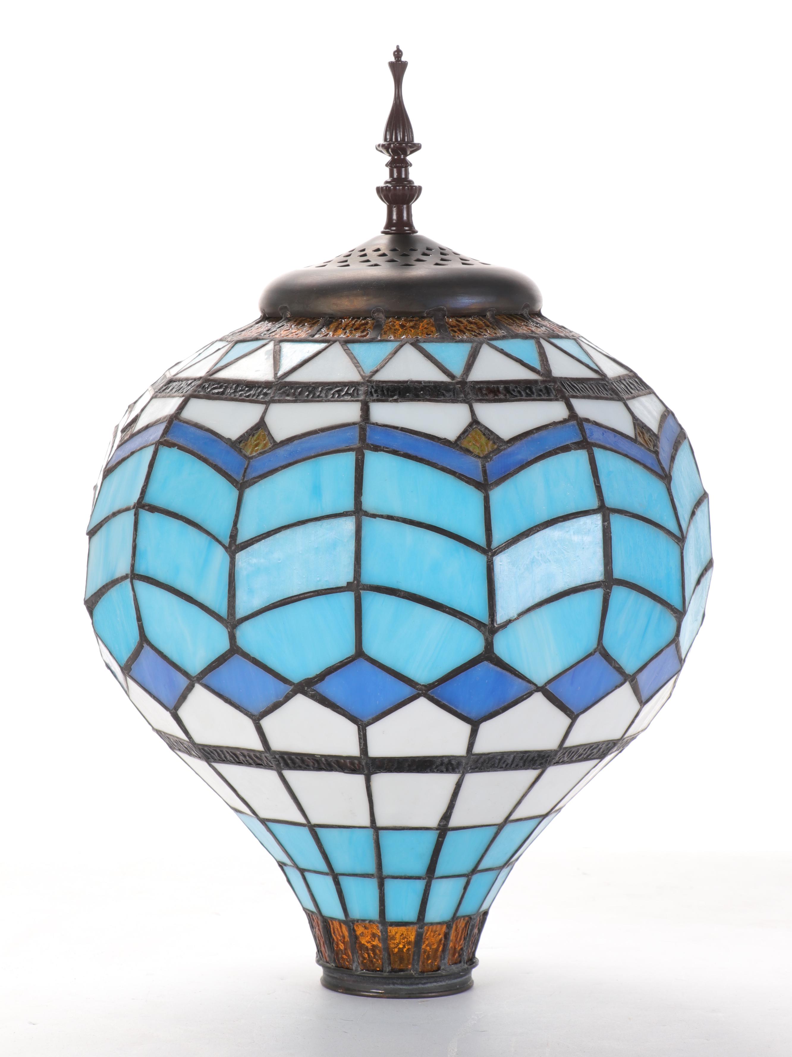Tiffany Factory Slag Glass Hot Air Balloon Figural Table Lamp, 2013
