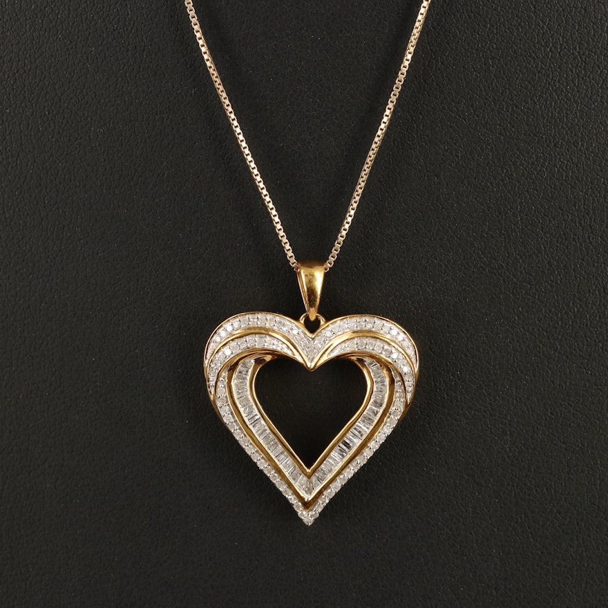 Sterling Diamond Heart Pendant Necklace