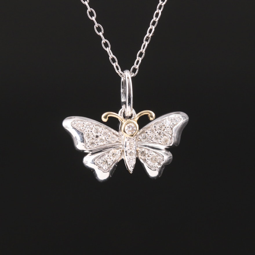 Hallmark Sterling Diamond Butterfly Pendant Necklace with 14K Accent