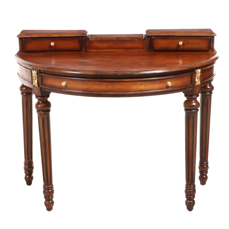 French Provincial Style Fruitwood-Stained Demilune Writing Table