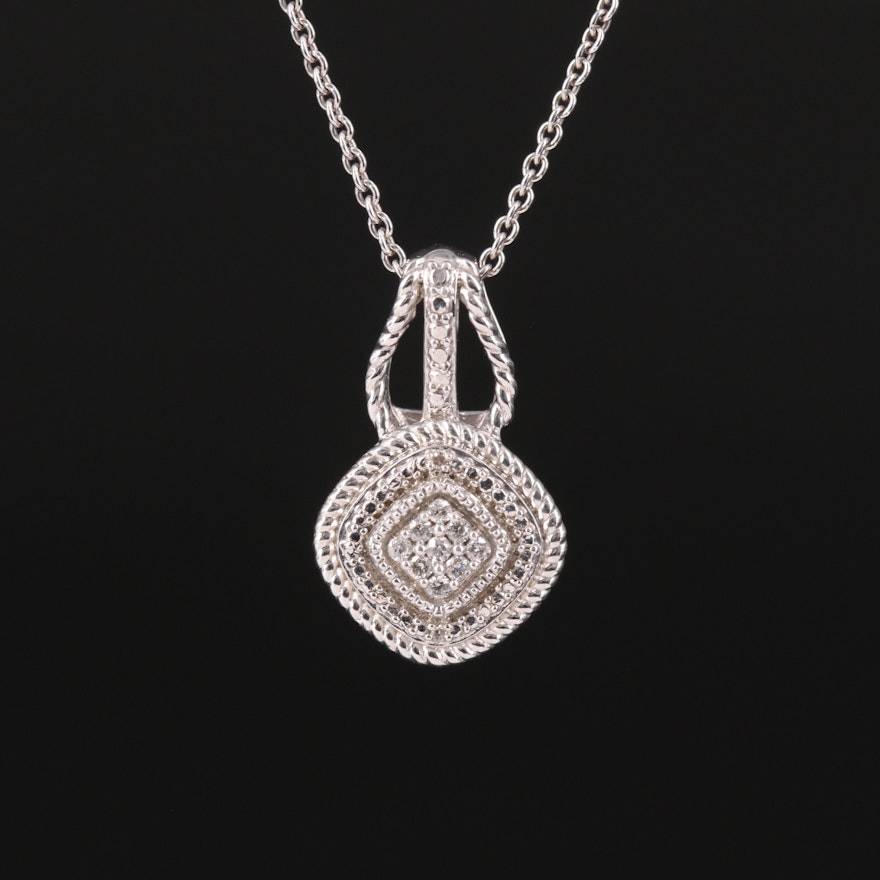 Sterling Diamond Pendant Necklace with Rope Detailing