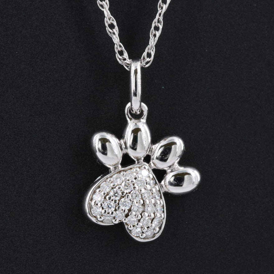 Sterling Diamond Pavé Paw Print Pendant Necklace