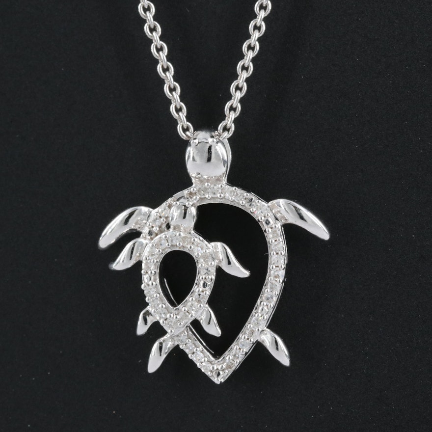 Sterling Diamond Turtles Pendant Necklace