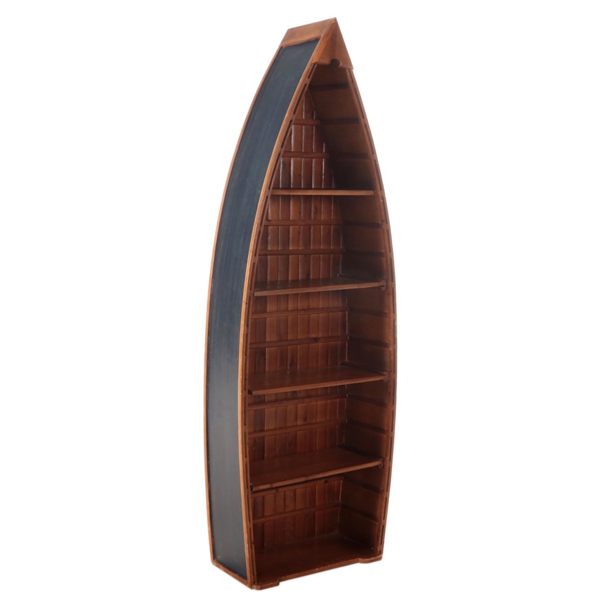 Wood Canoe-Shaped Pine Bookcase