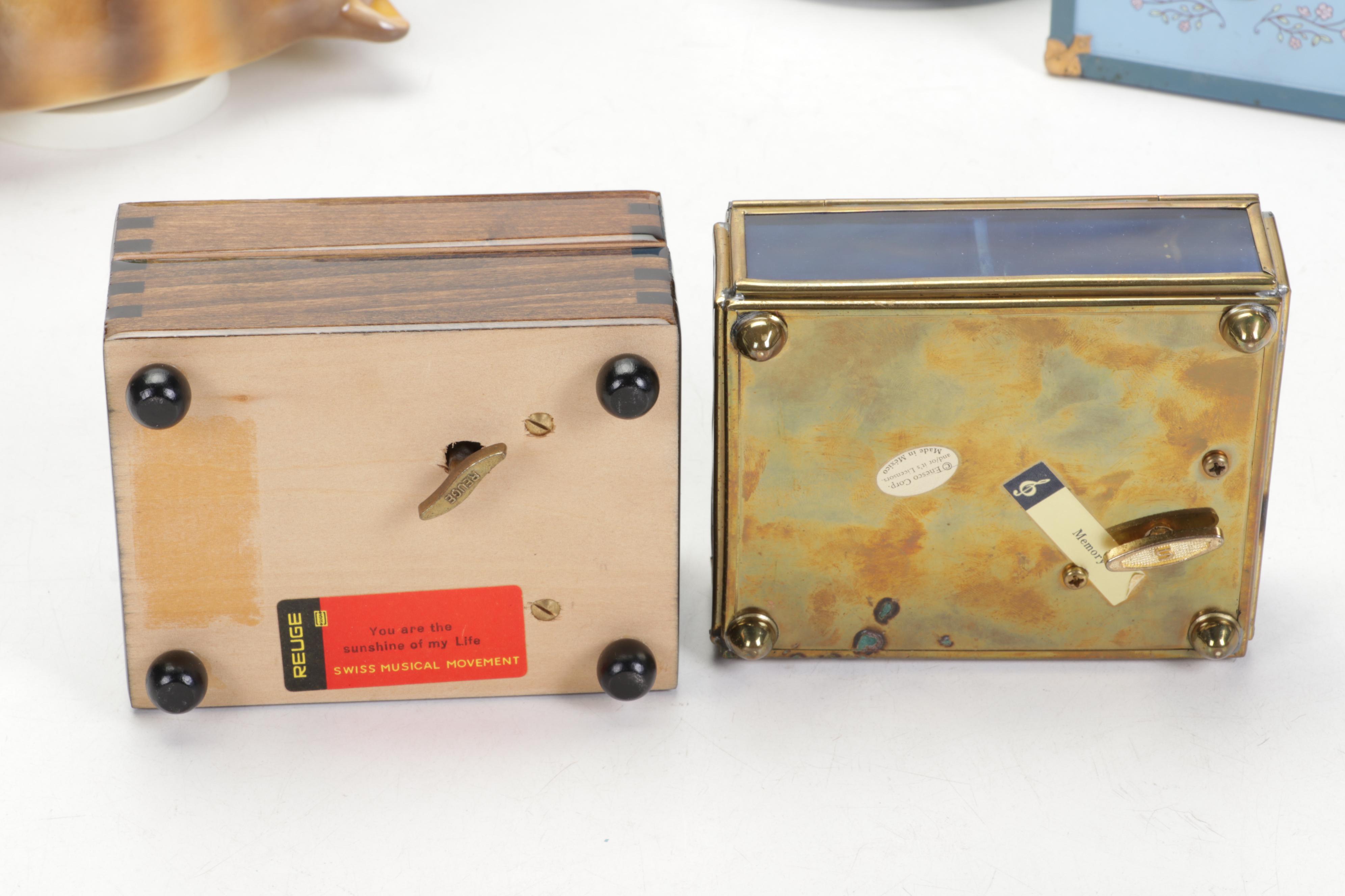 Schmid, Reuge and Enesco Cat Themed Music Boxes and Figurines