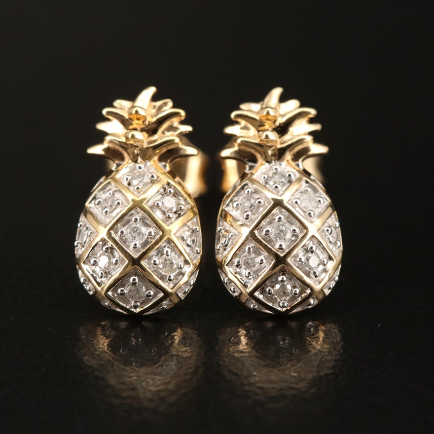 Sterling Diamond Pineapple Drop Earrings