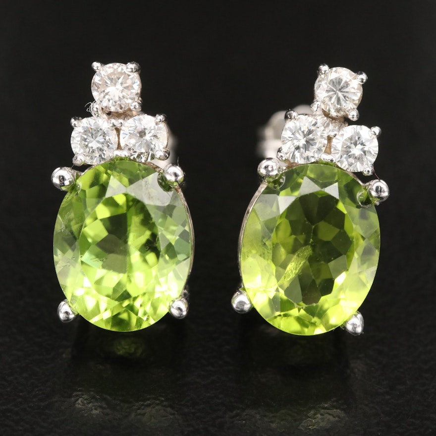 14K Peridot and Diamond Stud Earrings