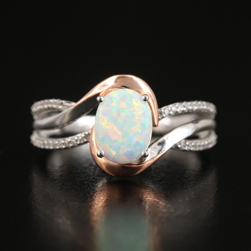 Sterling Opal and Cubic Zirconia Ring