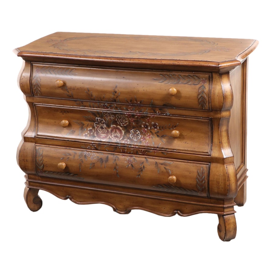 Baroque Style Paint-Decorated Three-Drawer Bombé-Front Commode