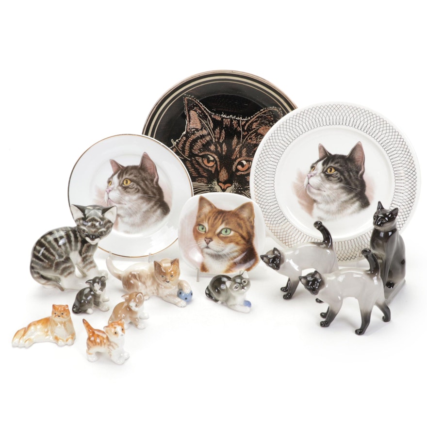 Lomonosov with Other Porcelain Cat Figurines and Plates