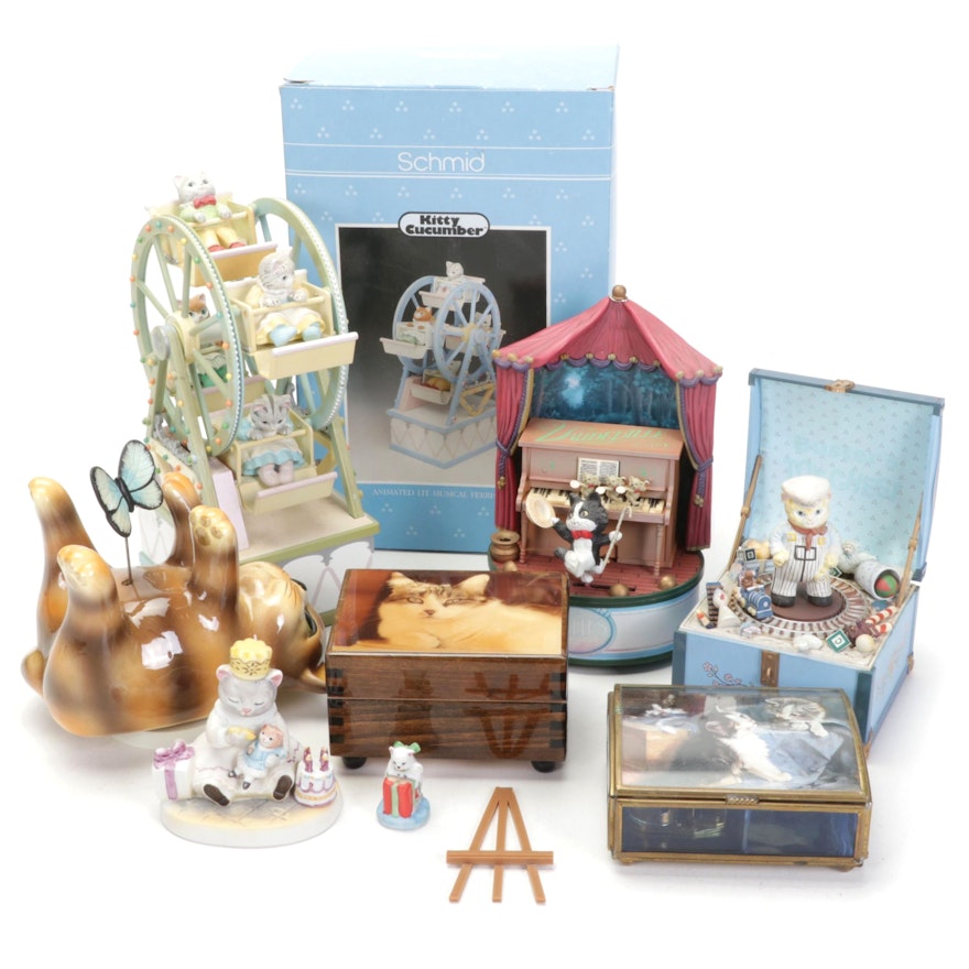 Schmid, Reuge and Enesco Cat Themed Music Boxes and Figurines