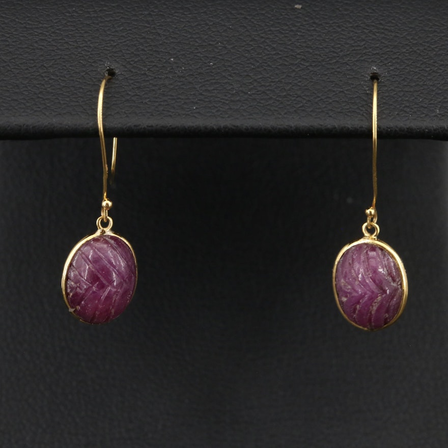 14K Carved Ruby Drop Earrings