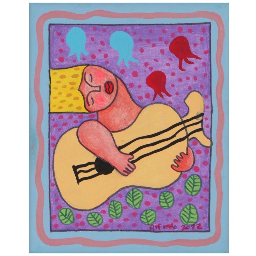 Alfredo Garcia Acrylic Painting "Guitar Player," 2022