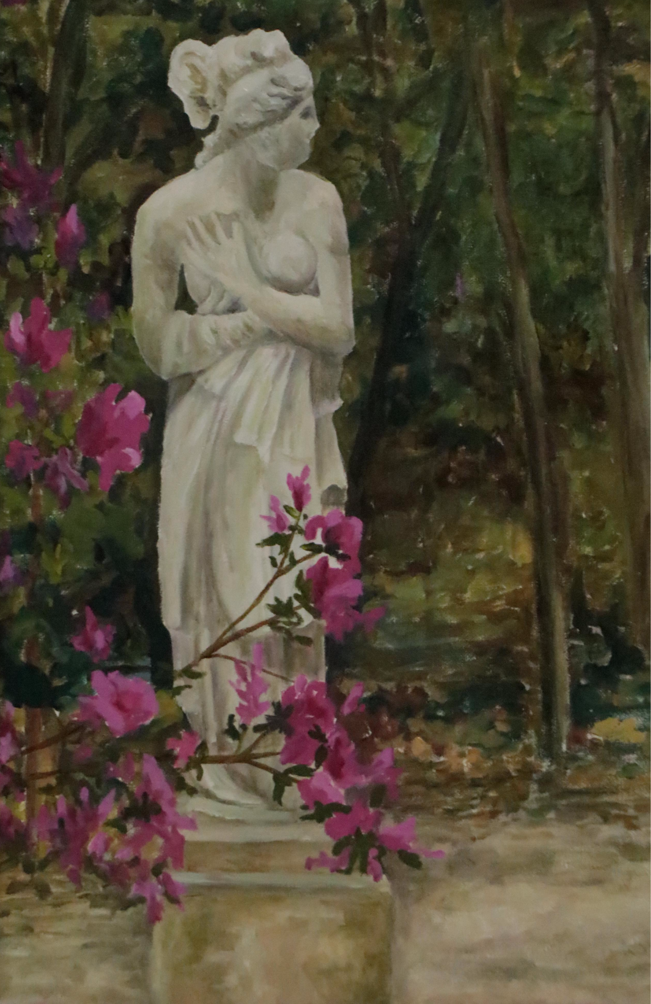Carolyn Callis Oil Painting of Garden Sculpture, Circa 2005