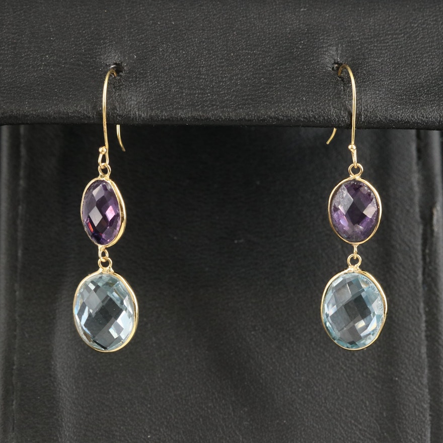 14K Amethyst and Topaz Drop Earrings