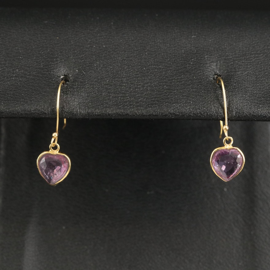 14K Amethyst Heart Earrings