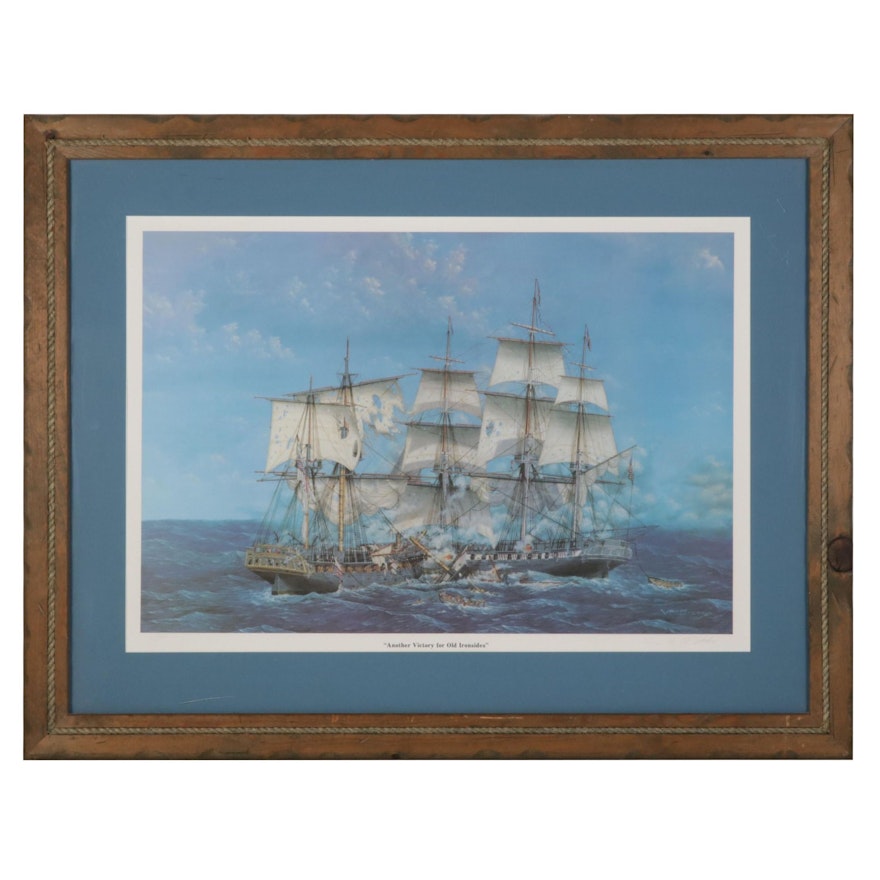 Bruce Von Stetina Maritime Offset Lithograph "Another Victory for Old Ironsides"