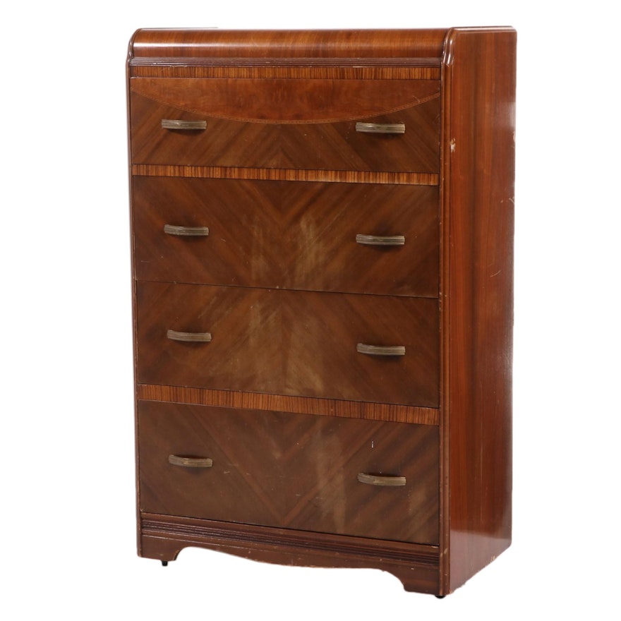 Art Deco Four-Drawer Waterfall Chest of Drawers, Early to Mid-20th Century