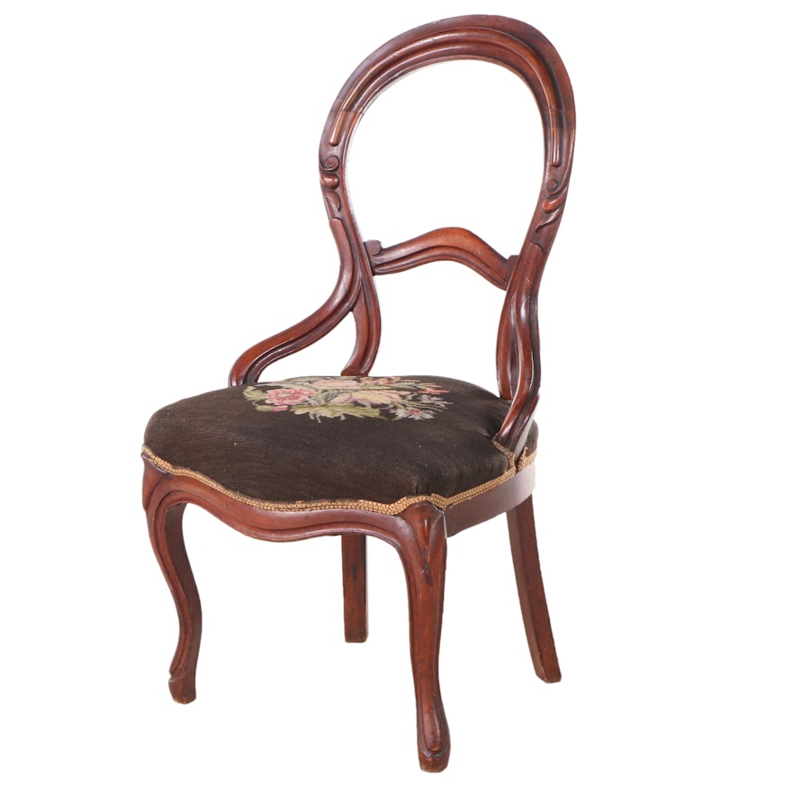 Victorian Mahogany Balloon-Back Side Chair with Needlepoint Upholstery