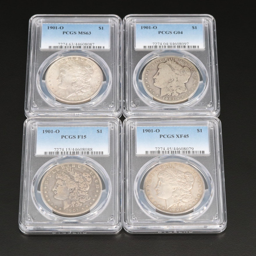 Four PCGS Graded 1901-O Morgan Silver Dollars