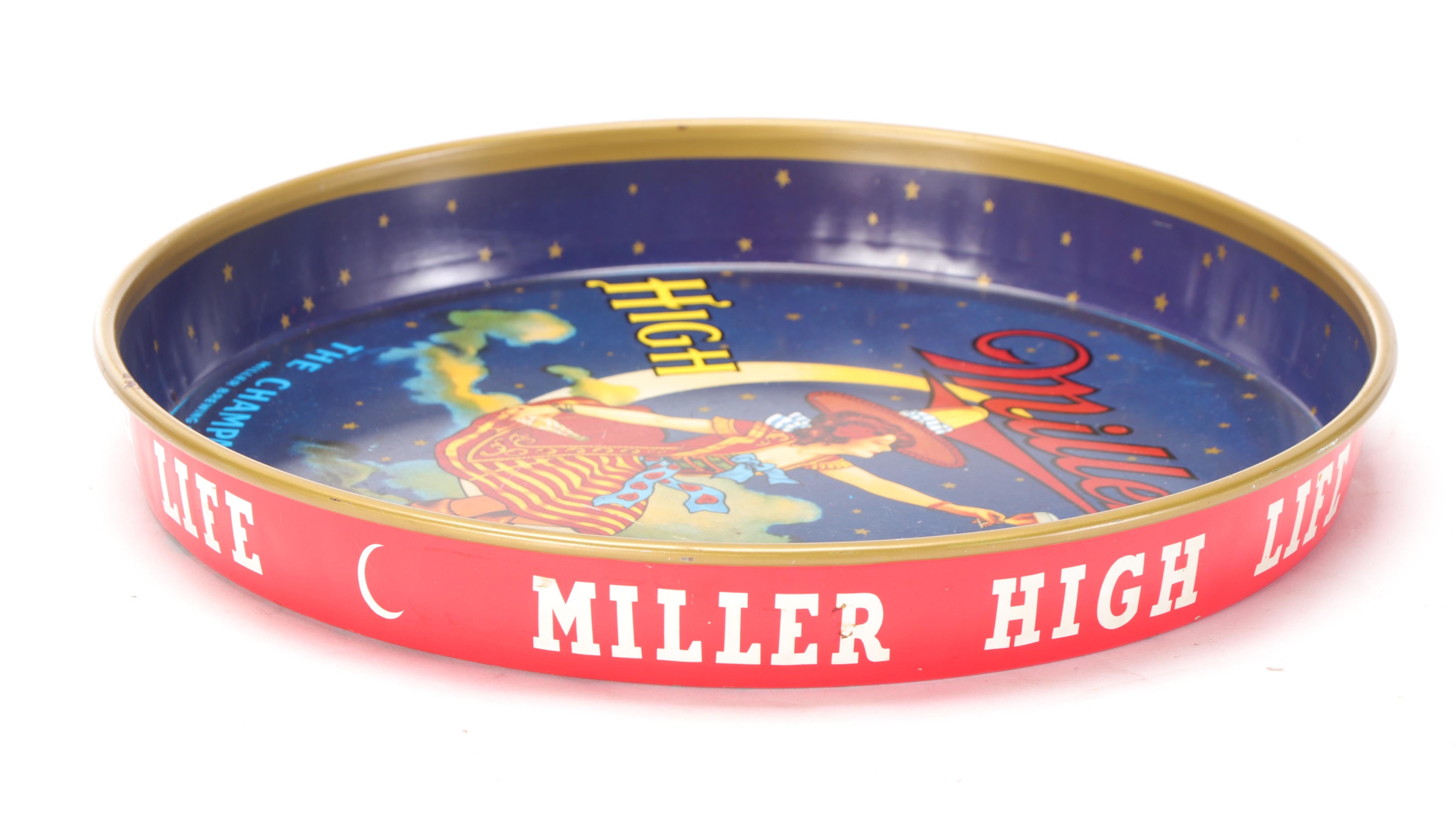 Miller High Life Advertisement Bar Mirror and Tip Tray