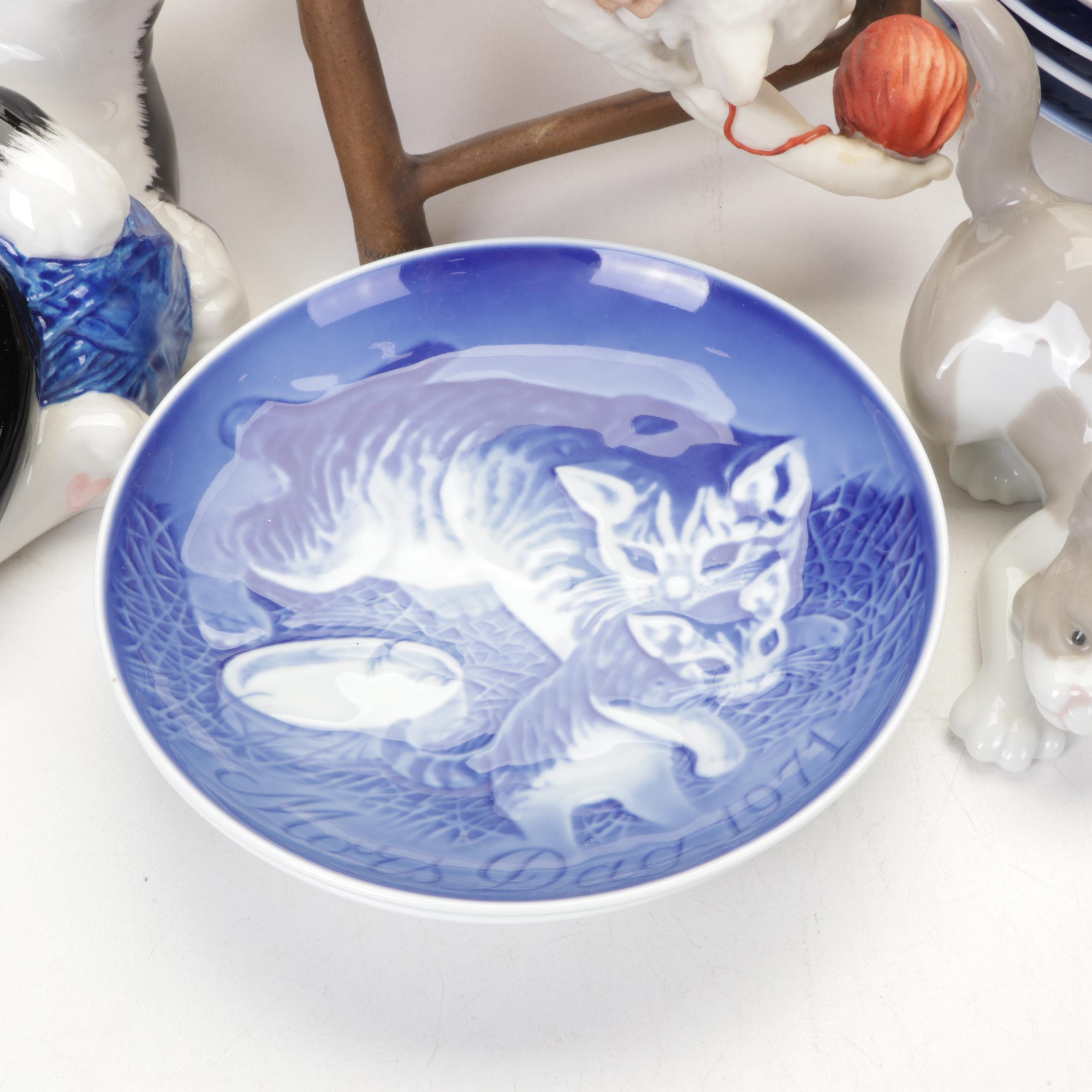 Lladro "Surprised" & "Attentive" Cat Figurines, Bing & Grondahl Plates, and More