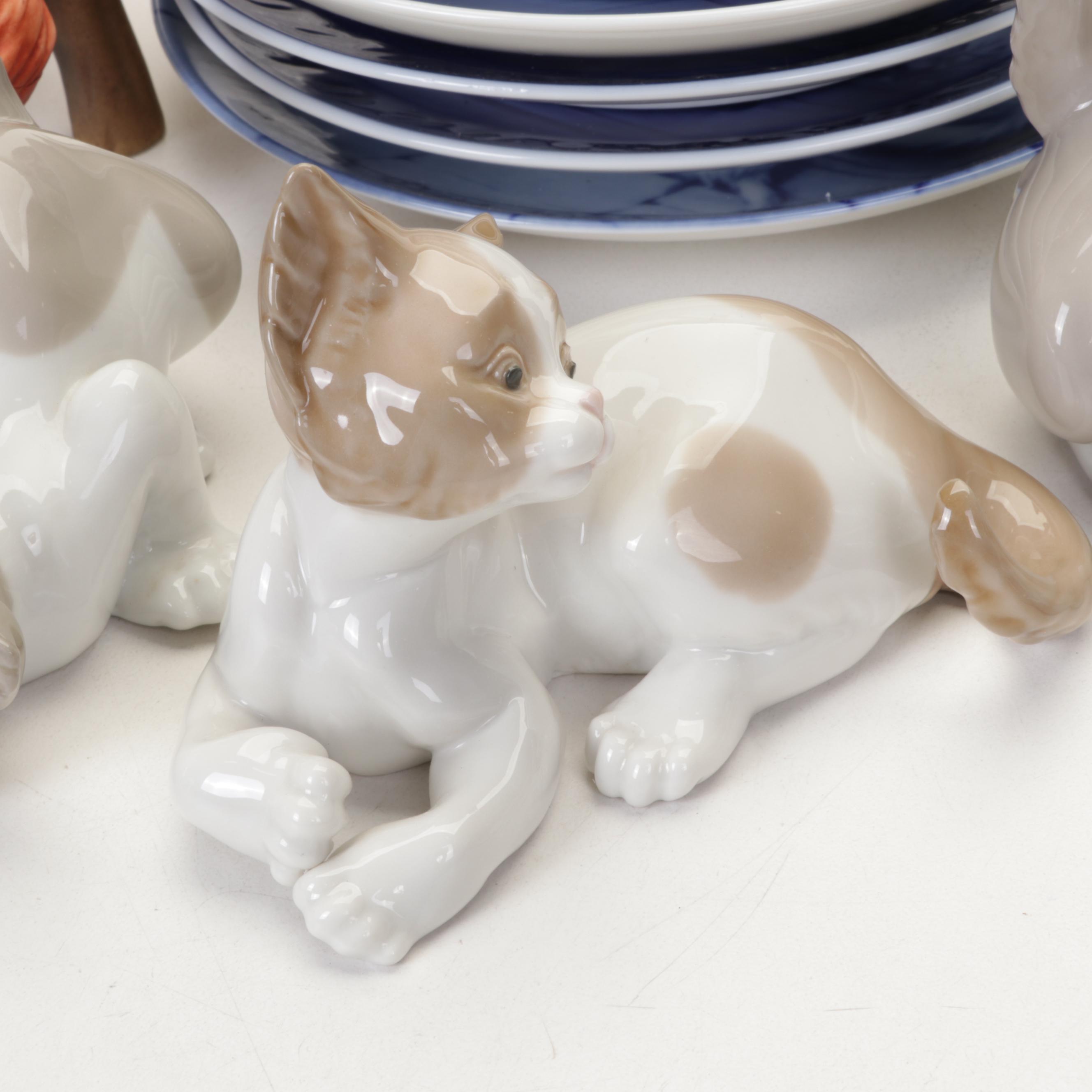 Lladro "Surprised" & "Attentive" Cat Figurines, Bing & Grondahl Plates, and More