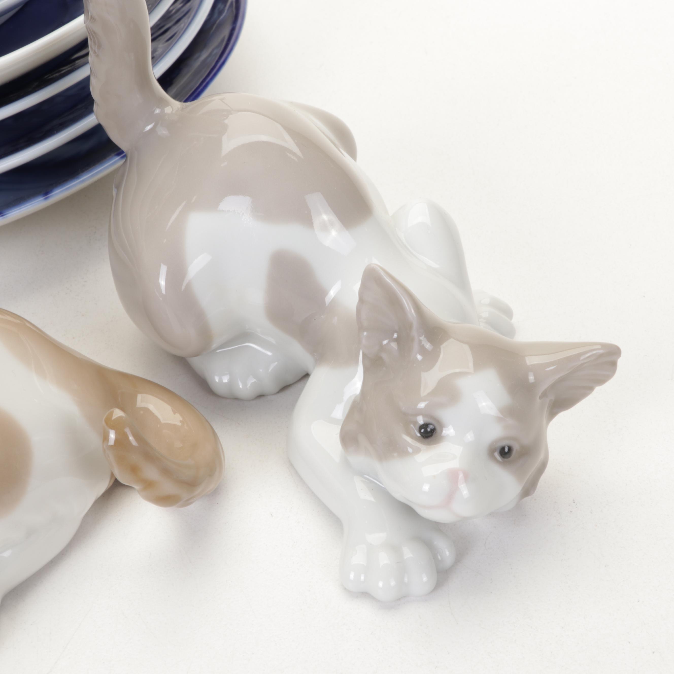 Lladro "Surprised" & "Attentive" Cat Figurines, Bing & Grondahl Plates, and More